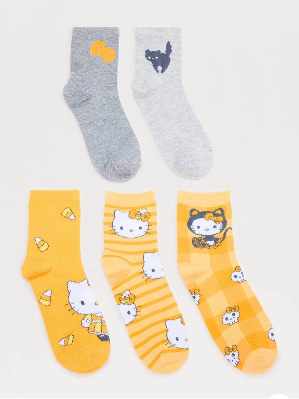 Fashion Nova Hello Kitty Orange & Gray Graphic Crew Socks - 5 Pack NWT🐱